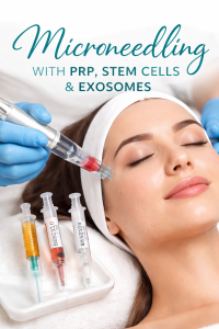 Patient receiving microneedling for skin rejuvenation facial treatment with PRP, stem cells, and exosomes by medical professional in clinical setting